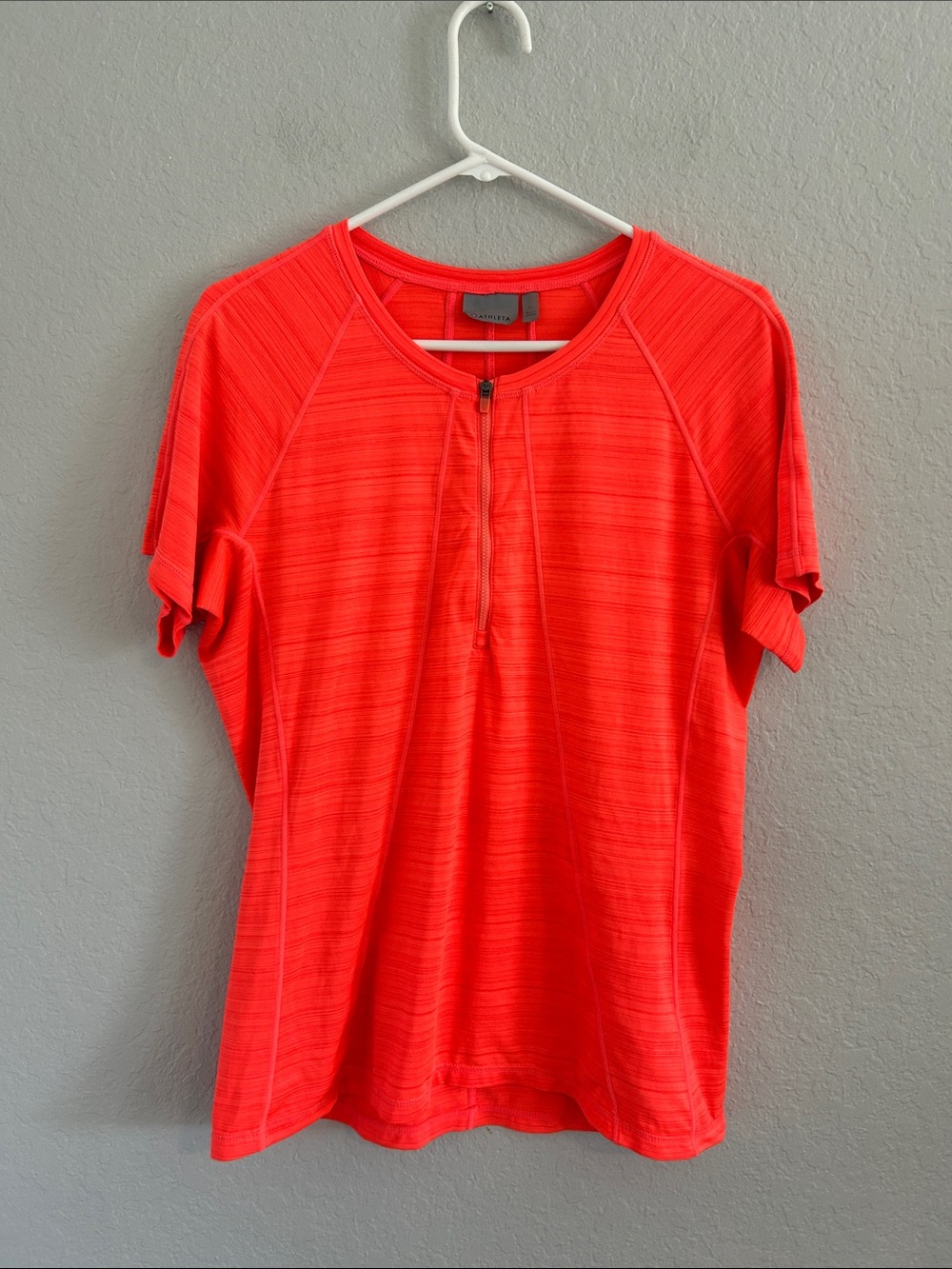 Athleta Short Sleeve Zip-Front Active Tee in Coral Red